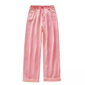 Женские джинсы, мужские свободные и прямые брюки, модные мужские прямые джинсовые брюки M розовый