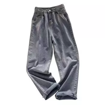 Женские джинсы, мужские свободные и прямые брюки, модные мужские прямые джинсовые брюки L