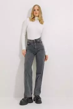 Женские джинсы, новый сезон, модные антрацитовые брюки-палаццо с высокой талией и 5 карманами, широкие брюки