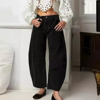 Женские джинсы, однотонные, низкие, уличные, в стиле ретро, с широкими штанинами, свободные, в стиле хип-хоп, с карманами, уличная одежда S синий