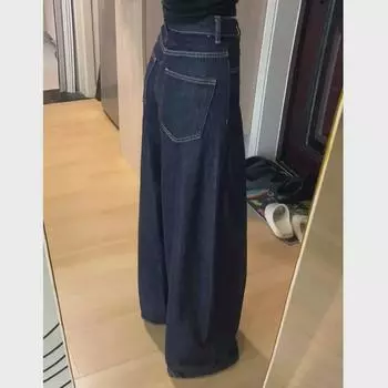 Женские джинсы Petite Retro темно-синего цвета с высокой талией и широкими штанинами — узкие, свободные, модные брюки длиной до пола XS