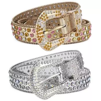 Женские джинсы, пояс со стразами, мужской пояс, блестящие заклепки, кожаный ремень в стиле хип-хоп, панк-рок