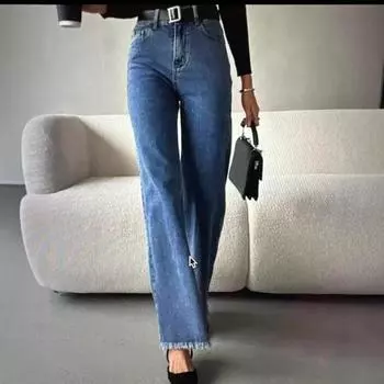 Женские джинсы повседневные с высокой посадкой, облегающие, эластичные L темно-синий