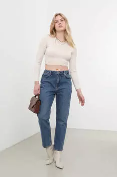 Женские джинсы прямого кроя с высокой талией прямого кроя синие