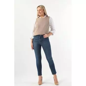 Женские джинсы прямого кроя с высокой талией и двумя пуговицами синего цвета