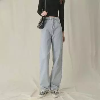 Женские джинсы прямого покроя с высокой талией и широкими штанинами 2021 года — свободный, облегающий крой с драпировкой L