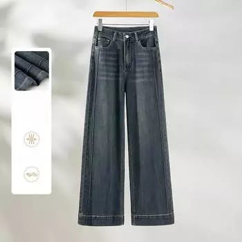 Женские джинсы прямого покроя с высокой талией, модные летние женские свободные широкие брюки среднего возраста L синий
