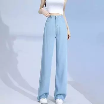 Женские джинсы, прямые эластичные, с высокой талией, однотонные, на пуговицах, с карманами на молнии, с широкими штанинами, в полный рост, эластичные, для поездок на работу, для свиданий, для покупок, длинные брюки 2XL синий