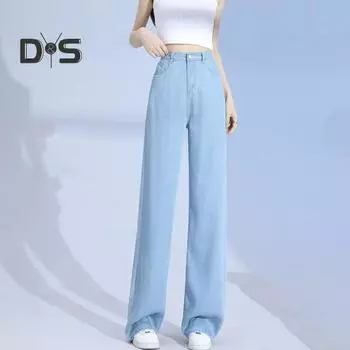 Женские джинсы, прямые эластичные, с высокой талией, однотонные, на пуговицах, с карманами на молнии, с широкими штанинами, в полный рост, эластичные, для поездок на работу, для свиданий, для покупок, длинные брюки 2XL синий