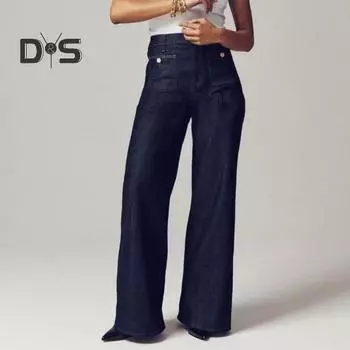 Женские джинсы, прямые, с высокой талией, однотонные, с рваными пуговицами, на молнии, с карманами, с широкими штанинами, во всю длину, эластичные, для поездок на работу, для свиданий, для покупок, длинные M белый