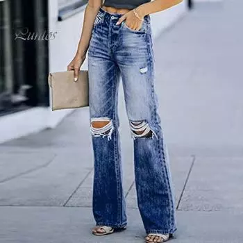 Женские джинсы, прямые, с высокой талией, с рваными отверстиями, сплошной цвет, на пуговицах, на молнии, с карманами, с широкими штанинами, во всю длину, для поездок на работу, для свиданий, для покупок, длинные брюки XL черный серый