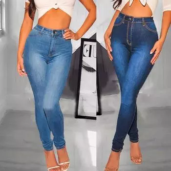 Женские джинсы с эластичной талией и дырками, эластичные узкие брюки, длинные джинсы S, тёмно-синий