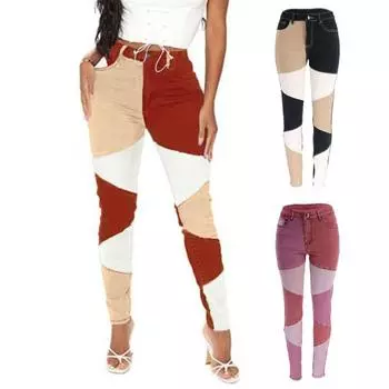 Женские джинсы с цветными блоками и несколькими карманами на пуговицах и молниях, джинсовые брюки-карандаш с высокой талией, уличная одежда M хаки