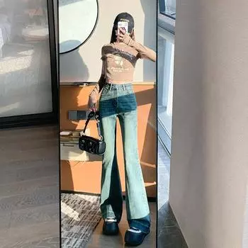 Женские джинсы с микро-клеш в стиле ретро, обтягивающие высокие и стройные эластичные брюки с высокой талией в пол. XS синий