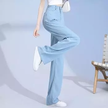 Женские джинсы с прямой талией, однотонные карманы с застежкой, цветная кнопка на молнии, эластичные, высокие, широкие, эластичные, полная длина 2XL синий