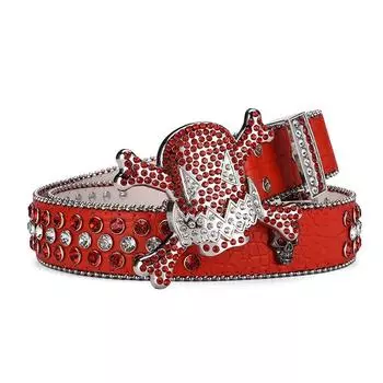 Женские джинсы с пряжкой в виде черепа и стразами, ремень Y2K, блестящий заклепочный ремень из искусственной кожи с искусственными бриллиантами, мужской ремень в стиле панк-рок 115cm