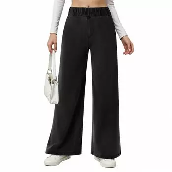 Женские джинсы с широкими штанинами, эластичные джинсы со средней резинкой на талии, мешковатые свободные джинсовые брюки с карманами, модные повседневные L чёрный