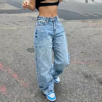 Женские джинсы с широкими штанинами, прямые джинсы с высокой талией, утягивающие брюки в пол в стиле ретро-панк для уличной моды L бежевый