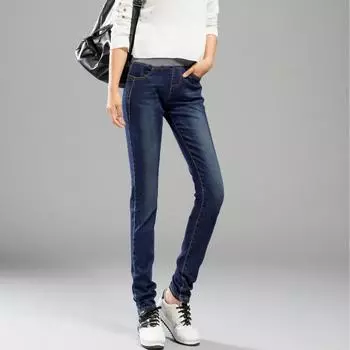 Женские джинсы с высокой талией, эластичные брюки больших размеров, женские джинсовые брюки, длинные брюки-карандаш 40 чёрный