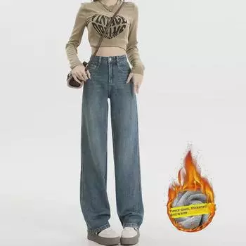 Женские джинсы с высокой талией и широкими штанинами из бархата — тепло в стиле ретро для осени и зимы M
