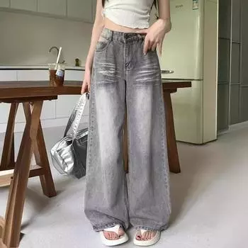 Женские джинсы с высокой талией, мешковатые, повседневные, винтажные, прямые, карго, уличные, американские, широкие, джинсовые брюки 4XL