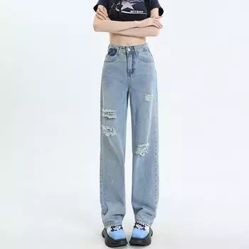 Женские джинсы с высокой талией, прямые свободные джинсовые брюки, широкие брюки, винтажная корейская одежда Y2K S