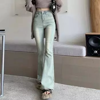 Женские джинсы с высокой талией, уличные модные сексуальные танцевальные элегантные брюки в стиле ретро Y2K, весенняя мода 2024, узкие брюки-клеш в американском стиле
