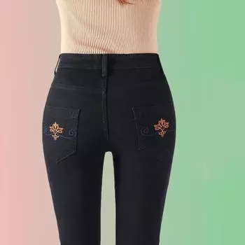 Женские джинсы с высокой талией, узкие винтажные потертые эластичные джинсы 36