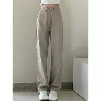 Женские джинсы с высокой талией, винтажные прямые мешковатые джинсовые брюки, уличные, американский стиль, модные, повседневные, широкие джинсовые брюки S хаки