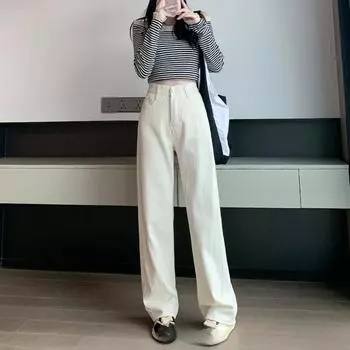 Женские джинсы с высокой талией Y2K Fashion Женская одежда Синие черные прямые джинсовые брюки Брюки Mom Jean Baggy Trousers S белый