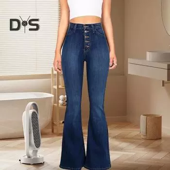 Женские джинсы с высокой талией, застежкой на пуговицы, градиентного цвета, облегающий крой, расклешенный низ, карманы, облегающий эластичный крой, уличный стиль, приподнятая попа, мягкие дышащие длинные брюки 3XL темно-синий