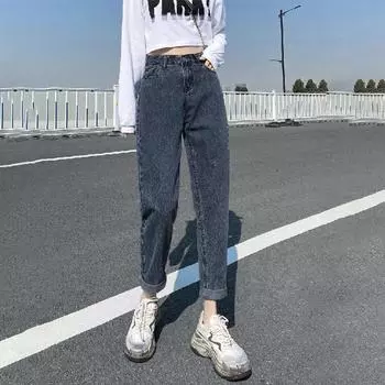 Женские джинсы-шаровары с высокой талией — маленькие размеры, свободные, облегающие, брюки-карго Nine Point Daddy для осени и лета. XL серый/синий