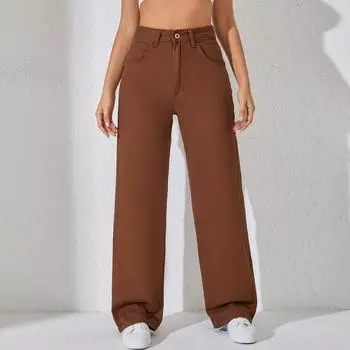 Женские джинсы широкие штанины - Повседневные прямые джинсовые брюки на лето L коричневый