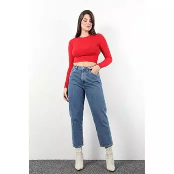 Женские джинсы широкого кроя с высокой талией стандартного кроя синие