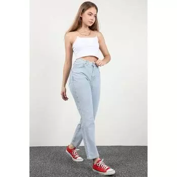 Женские джинсы широкого кроя с высокой талией стандартного кроя светло-голубые