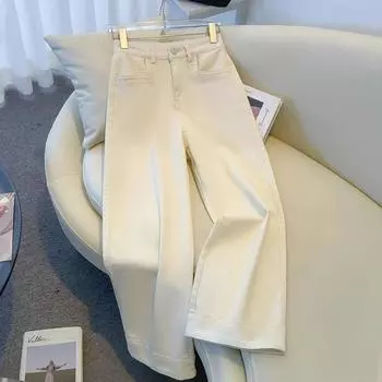 Женские джинсы широкого кроя светло-голубого цвета: Новый стиль Весна/Лето 2025 с высокой посадкой, популярный прямой крой с зауженными штанинами. L [Recommended for 105-115 lbs]