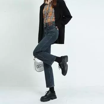 Женские джинсы-сигареты с высокой талией — облегающий крой, эластичный, прямой покрой для весны/лета 2025 г.