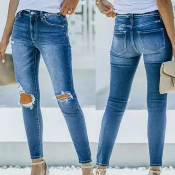 Женские джинсы скинни со средней талией, эластичные обтягивающие джинсовые брюки XXL синий