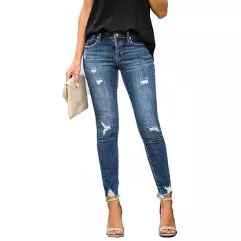 Женские джинсы скинни со средней талией, рваные джинсы с нашивками, джинсовые брюки большого размера, брюки, джинсы, эластичные брюки-карандаш XS синий