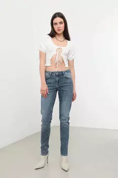 Женские джинсы Slim Fit из лайкры с нормальной талией синего цвета