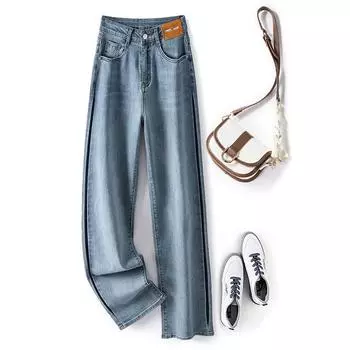 Женские джинсы-стрейч ярких цветов на весну и осень, узкие прямые брюки с высокой талией 2XL светло-синий