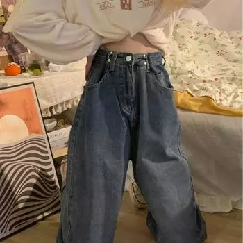 Женские джинсы темно-синего цвета с широкими штанинами и высокой талией, лето 2023 г. M