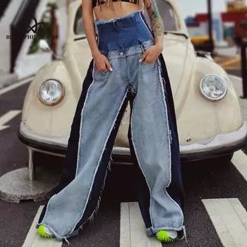 Женские джинсы, уличная одежда, винтажное качество, модные прямые брюки в стиле Харадзюку, одежда с высокой талией, широкая джинсовая одежда синего цвета S синий