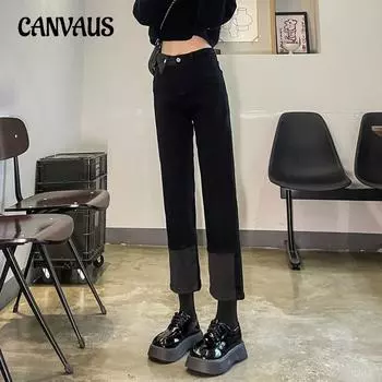 Женские джинсы Весна и осень Прямые джинсы с высокой талией Черные брюки Джинсы из денима 25 чёрный