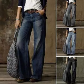 Женские джинсы в стиле ретро, прямые, потертые, однотонные, с несколькими карманами, на пуговицах на молнии и на средней талии, уличная одежда S светло-синий