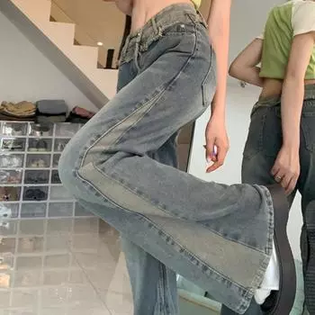 Женские джинсы в стиле ретро в стиле пэчворк весна-осень 2024. Новый дизайн оверсайз с высокой талией и слегка расклешенными широкими штанинами. M