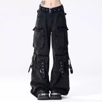 Женские джинсы Y2k Retro Mutil Pockets Cargo Jeans Vintage Gyaru Женские джинсовые брюки Брюки Pantalones XL синий