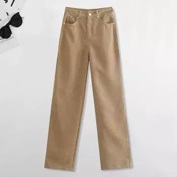 Женские джинсы Yousheng, прямые, широкие, с высокой талией, однотонные, свободные карманы, застежка-молния на пуговицы, в стиле ретро, длиной до пола, в уличном стиле, длинные брюки M