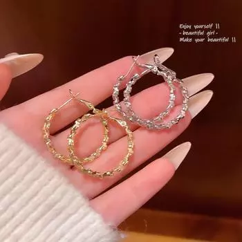 Женские европейские и американские крупные серебряные круглые серьги - универсальный высококачественный броский дизайн A1848 золотой