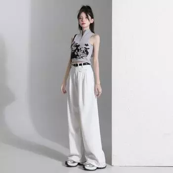 Женские ежегодные свободные широкие брюки в пол с завышенной талией и тонким тенселем с тройной защитой XS белый